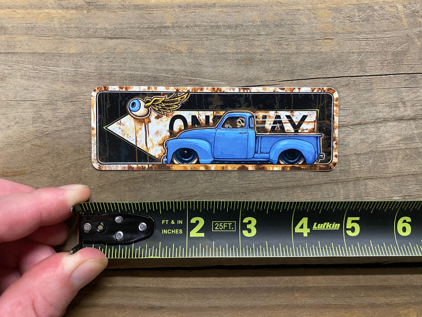 53 blue oneway sticker