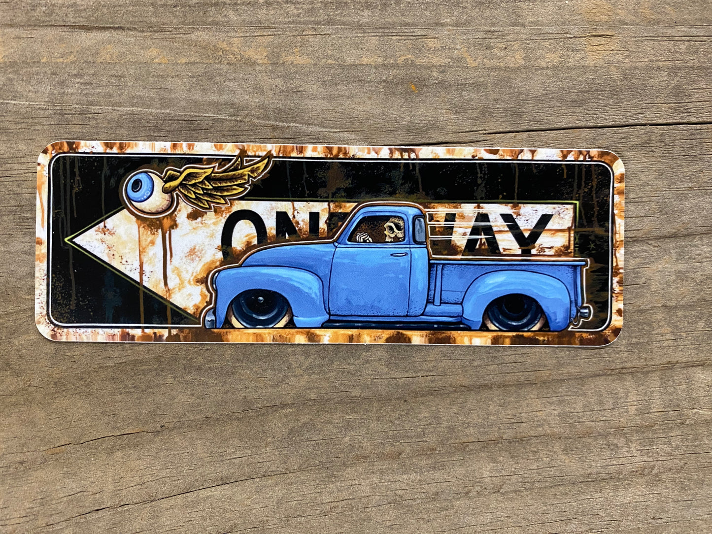 53 blue oneway sticker